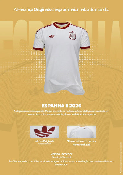 Camisa Seleção Espanha Away 2026 s/nº Torcedor Adidas Originals Masculina - Branco